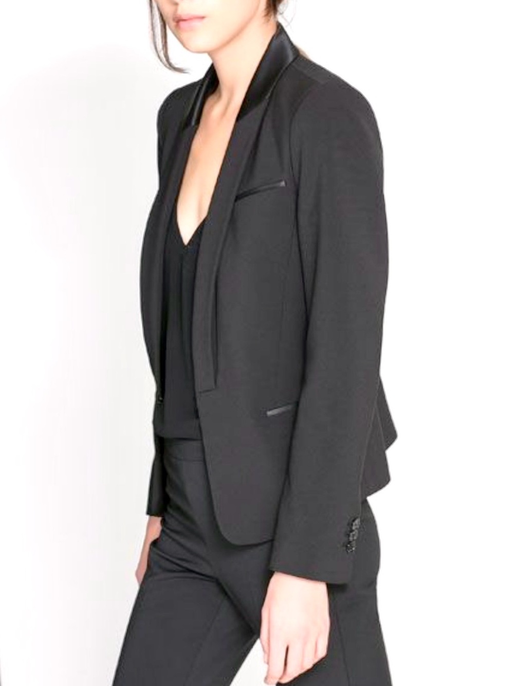 Zara Black Tailored Satin Tuxedo Lapel Blazer Slim Fit Sz S